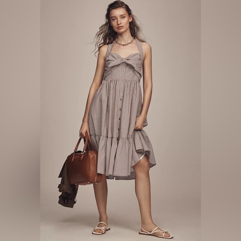 Maeve Halter Bow-Front Midi Dress